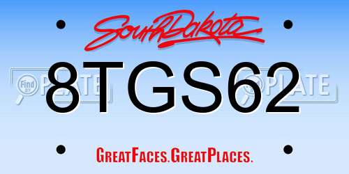 8TGS62 South Dakota License Plate