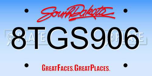 8TGS906 South Dakota License Plate