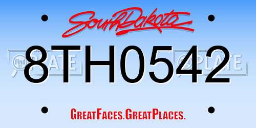 8TH0542 South Dakota License Plate