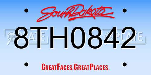 8TH0842 South Dakota License Plate