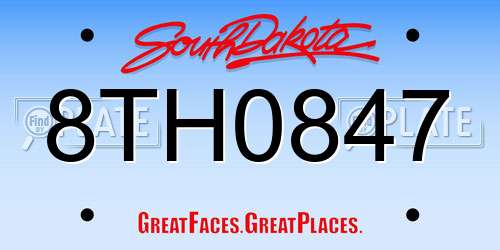 8TH0847 South Dakota License Plate
