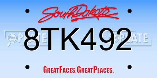 8TK492 South Dakota License Plate