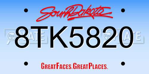 8TK5820 South Dakota License Plate