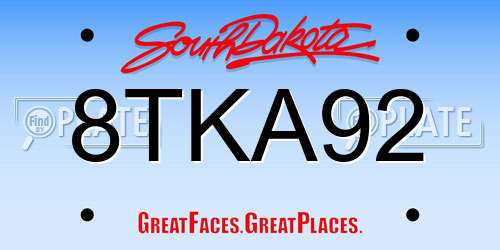 8TKA92 South Dakota License Plate