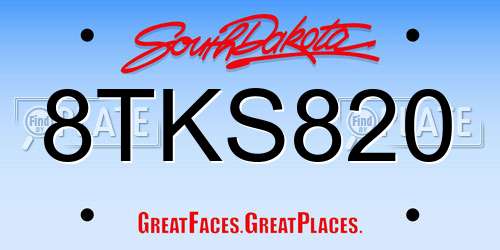 8TKS820 South Dakota License Plate