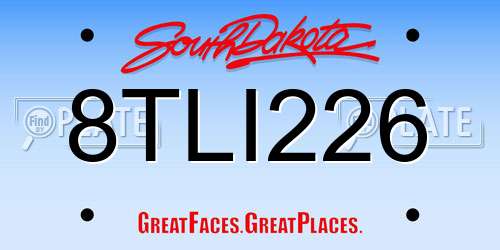 8TLI226 South Dakota License Plate