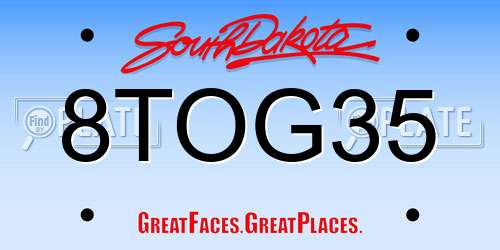 8TOG35 South Dakota License Plate