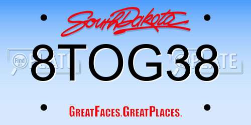 8TOG38 South Dakota License Plate