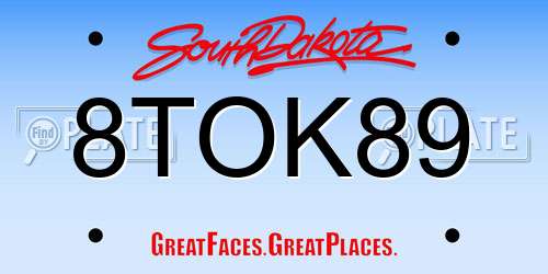 8TOK89 South Dakota License Plate