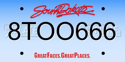 8TOO666 South Dakota License Plate