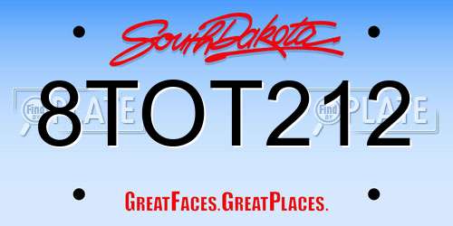 8TOT212 South Dakota License Plate