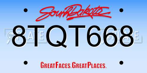 8TQT668 South Dakota License Plate