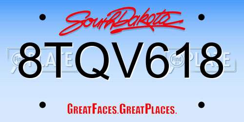 8TQV618 South Dakota License Plate