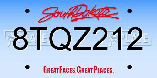 8TQZ212 South Dakota License Plate