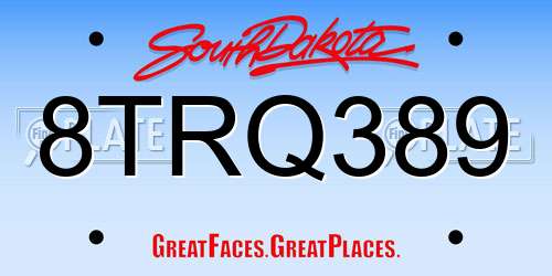 8TRQ389 South Dakota License Plate