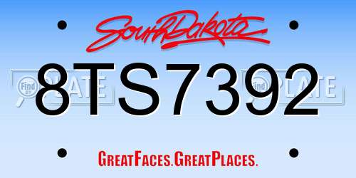 8TS7392 South Dakota License Plate