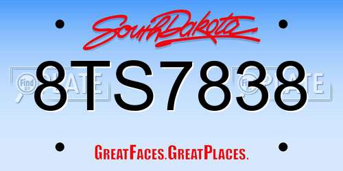 8TS7838 South Dakota License Plate