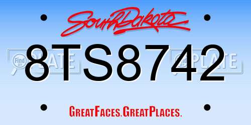 8TS8742 South Dakota License Plate
