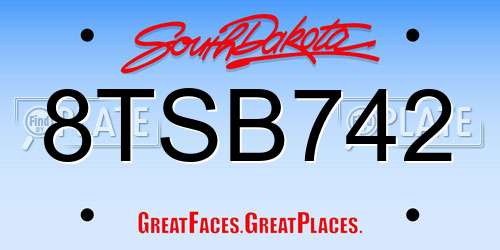 8TSB742 South Dakota License Plate