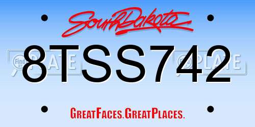 8TSS742 South Dakota License Plate