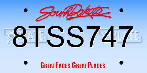 8TSS747 South Dakota License Plate