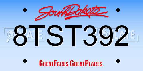 8TST392 South Dakota License Plate