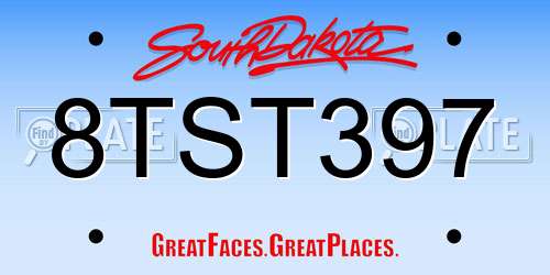 8TST397 South Dakota License Plate