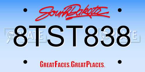 8TST838 South Dakota License Plate