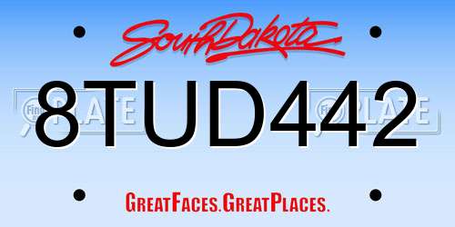 8TUD442 South Dakota License Plate