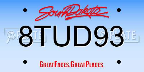 8TUD93 South Dakota License Plate
