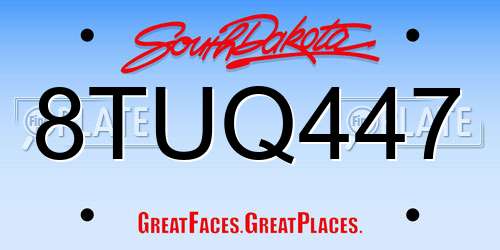 8TUQ447 South Dakota License Plate