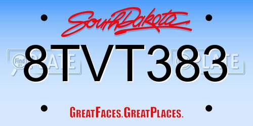 8TVT383 South Dakota License Plate