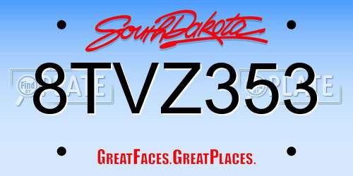 8TVZ353 South Dakota License Plate