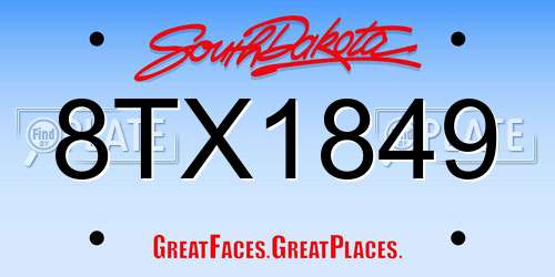 8TX1849 South Dakota License Plate