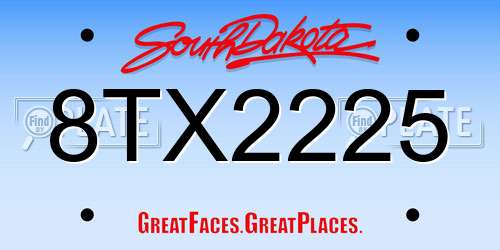 8TX2225 South Dakota License Plate