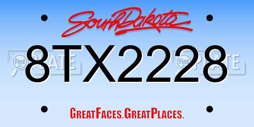 8TX2228 South Dakota License Plate