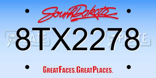 8TX2278 South Dakota License Plate