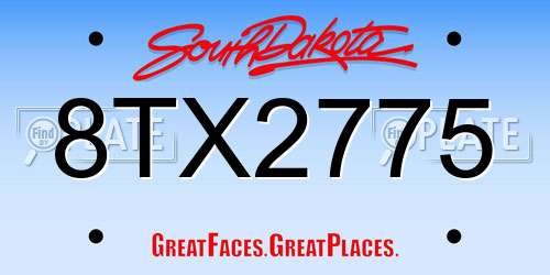 8TX2775 South Dakota License Plate