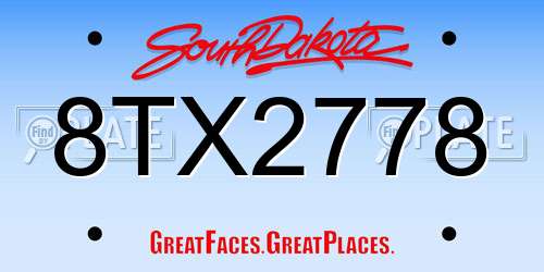 8TX2778 South Dakota License Plate