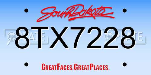 8TX7228 South Dakota License Plate