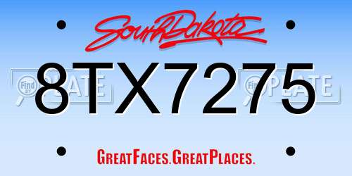 8TX7275 South Dakota License Plate