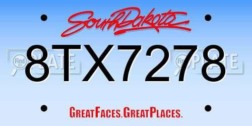 8TX7278 South Dakota License Plate
