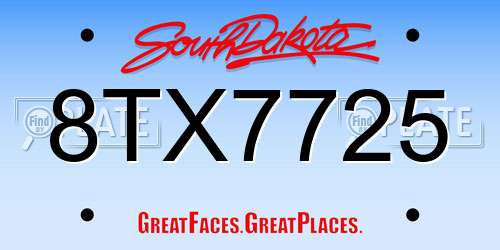 8TX7725 South Dakota License Plate