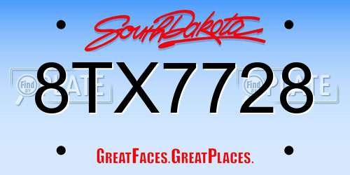 8TX7728 South Dakota License Plate