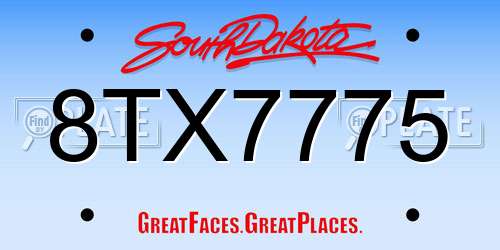 8TX7775 South Dakota License Plate