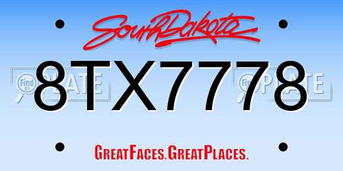 8TX7778 South Dakota License Plate