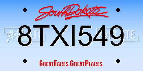 8TXI549 South Dakota License Plate