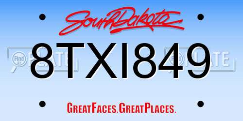 8TXI849 South Dakota License Plate