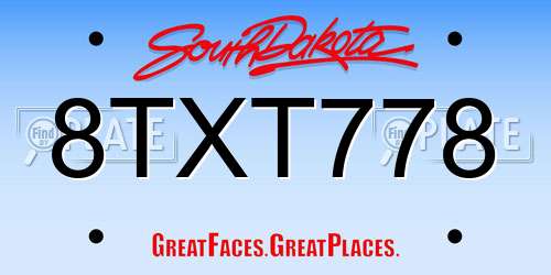 8TXT778 South Dakota License Plate