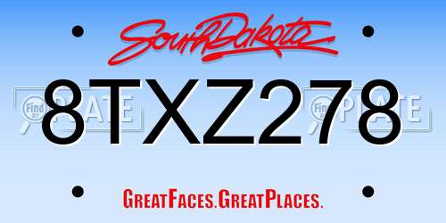 8TXZ278 South Dakota License Plate